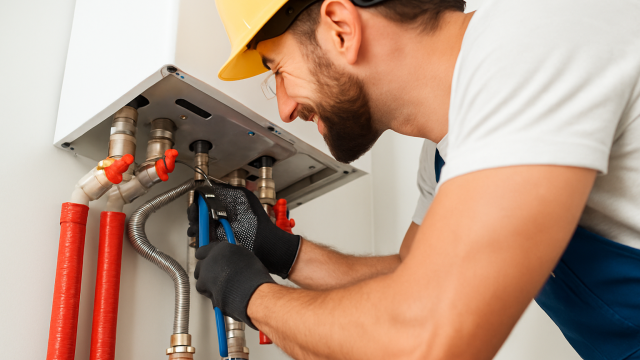 A trusted engineer carrying out an urgent boiler repair as part of 1Let’s 24/7 emergency response service.