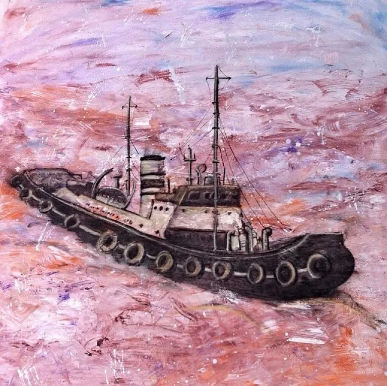 One of Tina’s favourite pieces - a boat painting created directly onto a table in her Dad’s restaurant in Namibia.